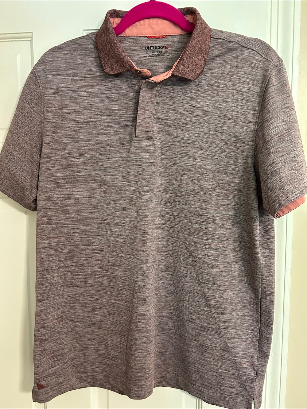 UNTUCKit Men's Heathered Dusty Rose Polo with Contrast Trim Size Medium